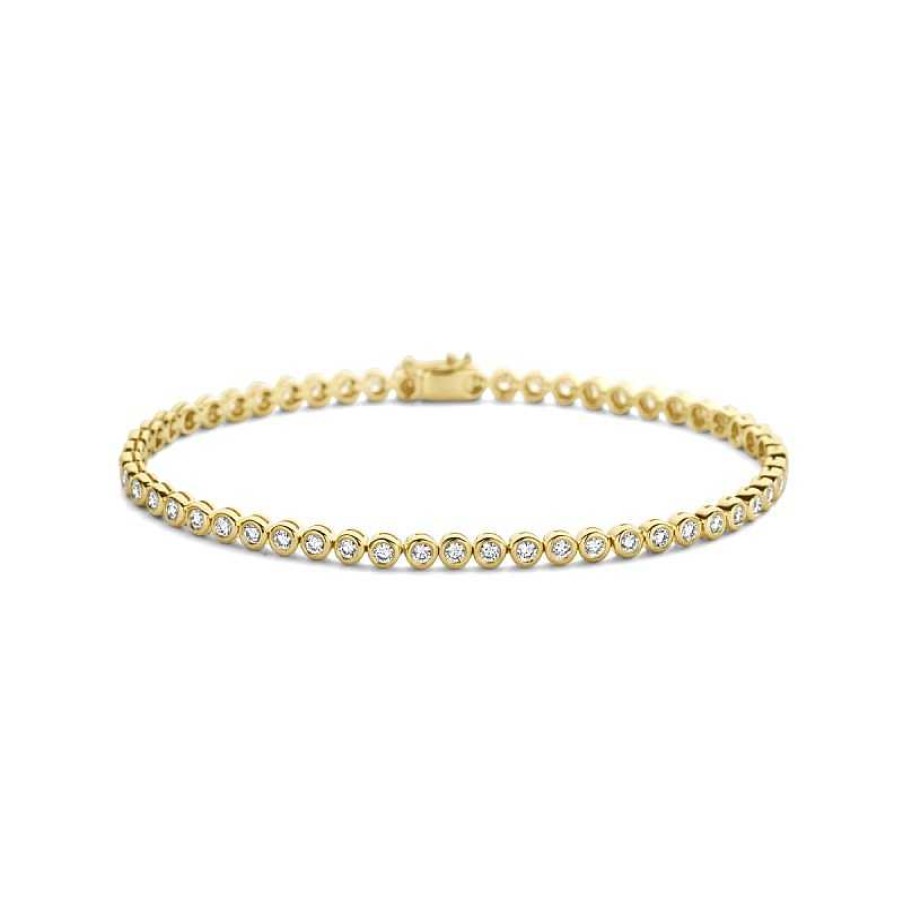 Armbanden Mostert Huiscollectie | 14-Karaat Gouden Tennisarmband Met Diamanten Rond - Lengte 18 Cm