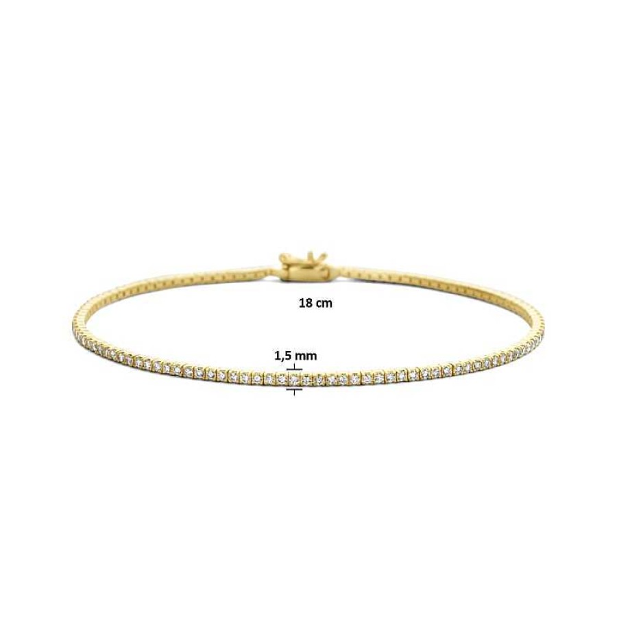 Armbanden Mostert Huiscollectie | 14-Karaat Gouden Tennisarmband Met Diamanten Rond 1.5 Mm- Lengte 18 Cm