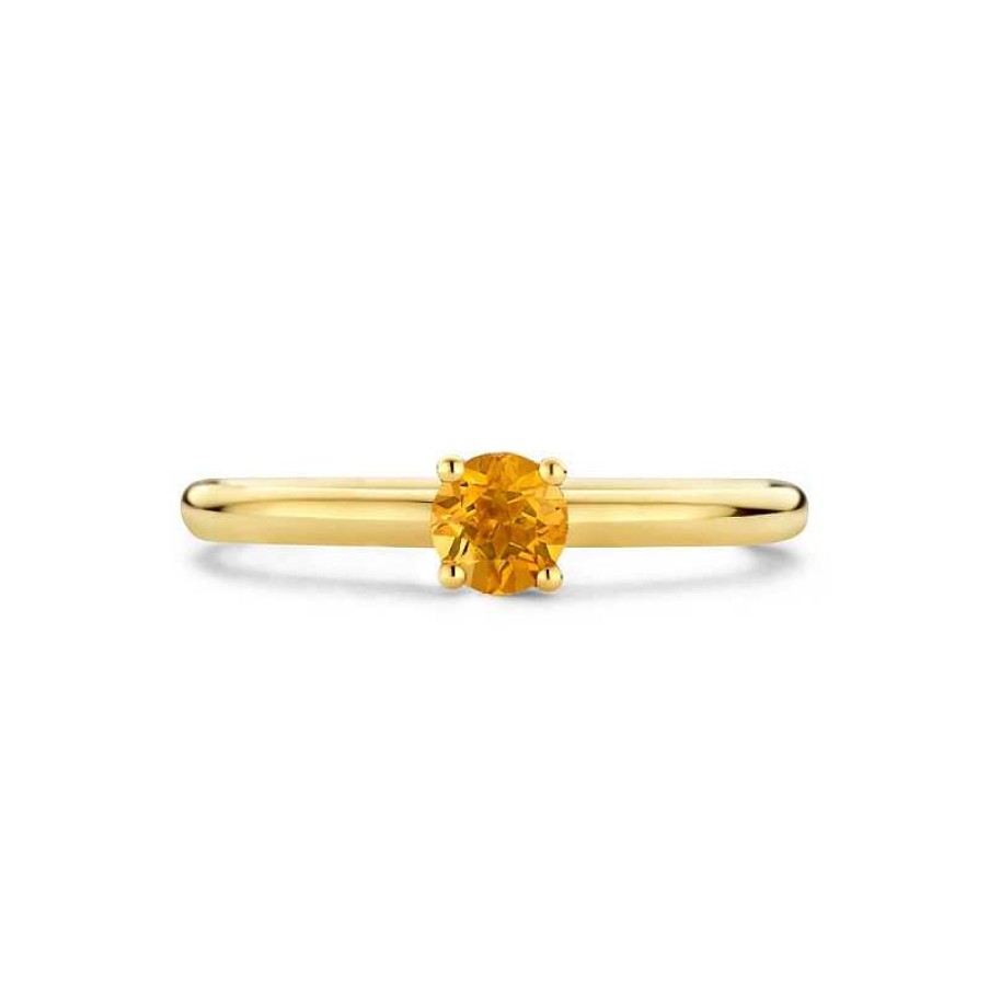 Ringen Mostert Huiscollectie | 14-Karaat Solitaire Gouden Edelsteen Ring Met Citrien 4 Mm