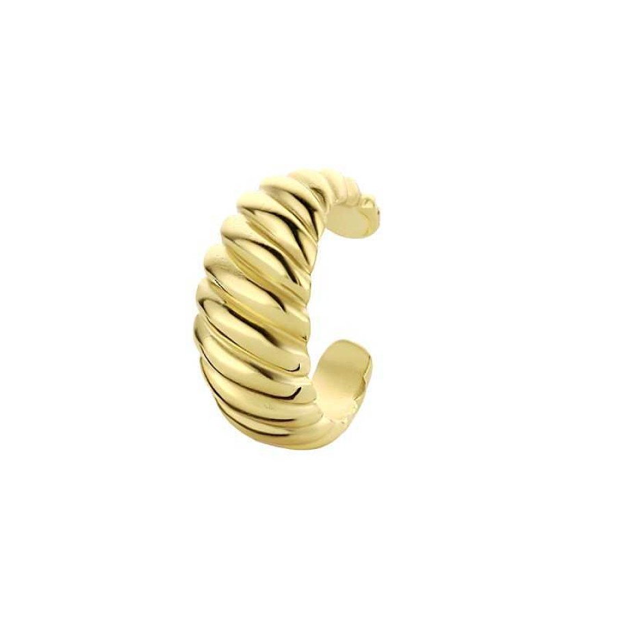 Oorbellen Mostert Huiscollectie | Gold Plated Earcuff 6 Mm Breed Gedraaid - Diameter 12.5 Mm