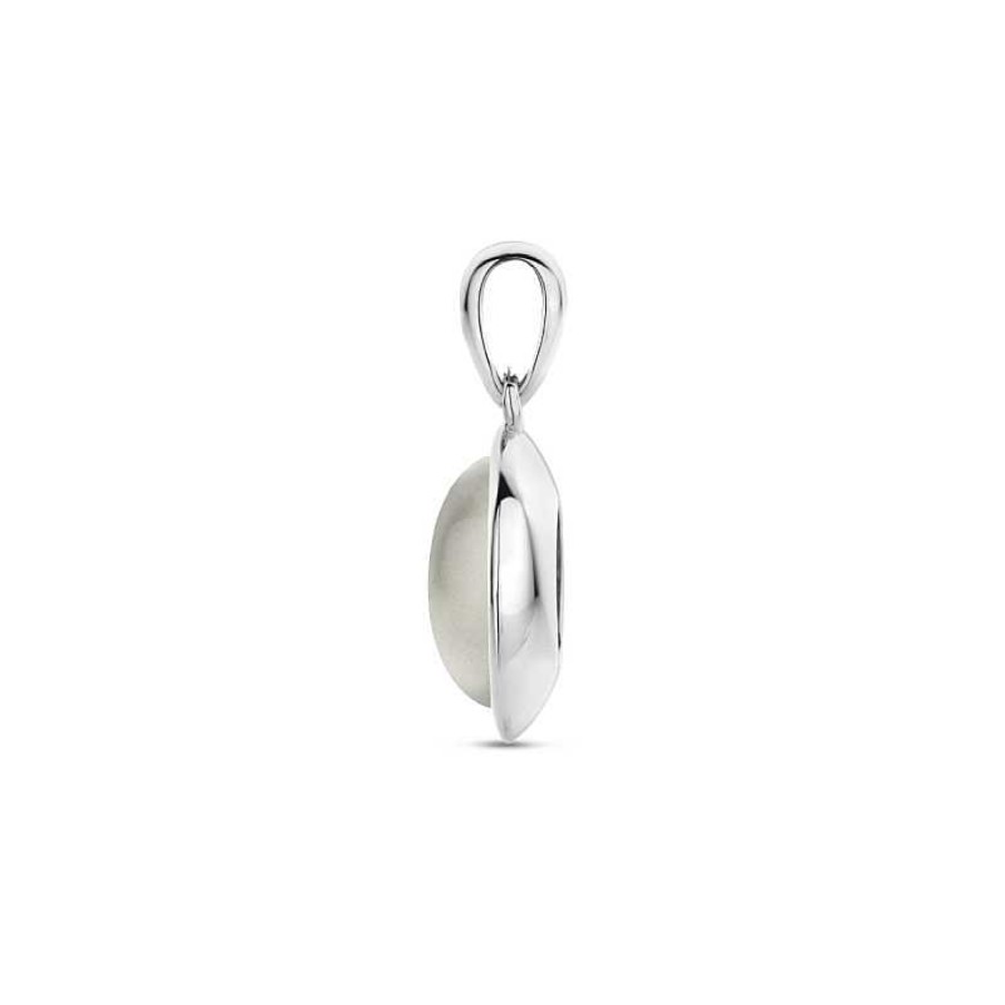 Hangers Mostert Huiscollectie | Zilver Gerhodineerde Hanger Met Donkergrijze Maansteen - 10.5 Mm X 19 Mm