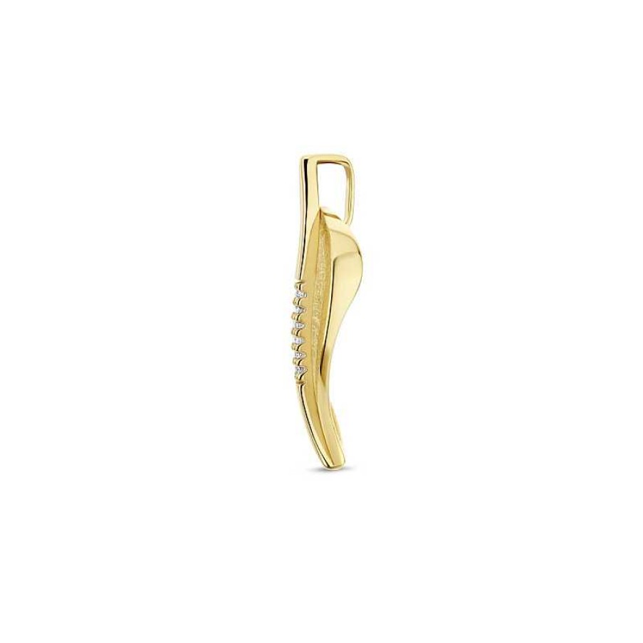 Hangers Mostert Huiscollectie | Gouden Blad Hanger Gescratcht Met Diamanten 0.03 Crt