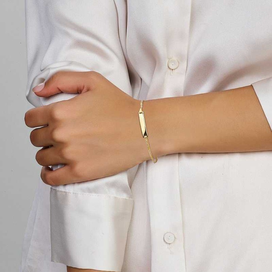 Armbanden Mostert Huiscollectie | 14-Karaat Gouden Plaatarmband Met Glanzend Plaatje - Lengte 14 - 16 Cm