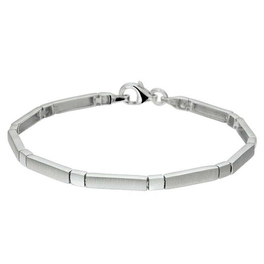 Armbanden Mostert Huiscollectie | Zilveren Schakelarmband Met Glanzende En Matte Schakels - Lengte 19 Cm