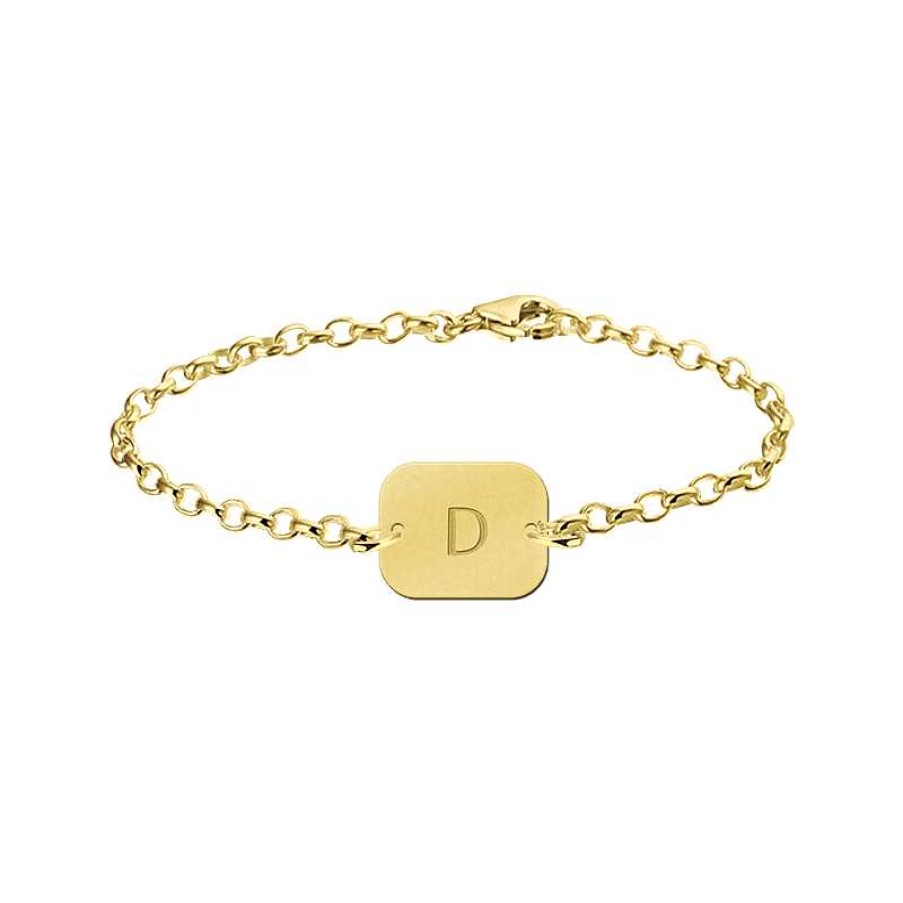 Armbanden Names4ever | Gouden Armband Met Letter Rechthoek Names4Ever