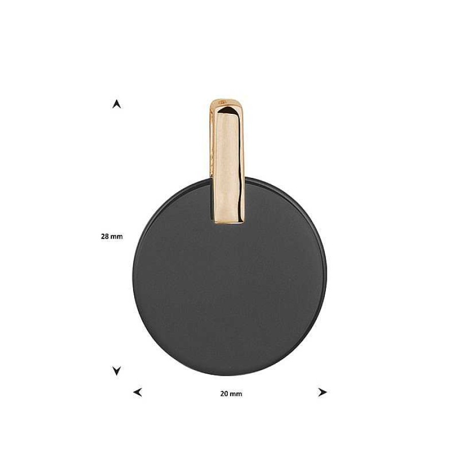 Hangers Mostert Huiscollectie | Stijlvolle Rosegouden Edelsteen Hanger Met Onyx - Diameter: 20 Mm