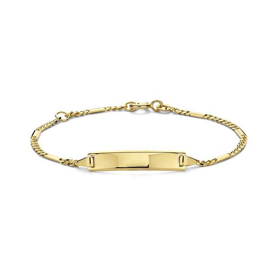 Armbanden Mostert Huiscollectie | 14-Karaat Gouden Plaatarmband Met Glanzend Plaatje - Lengte 14 - 16 Cm