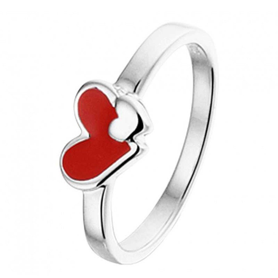 Ringen Mostert Huiscollectie | Zilveren Ring Met Rood En Liefdethema 5.5 Mm Breed