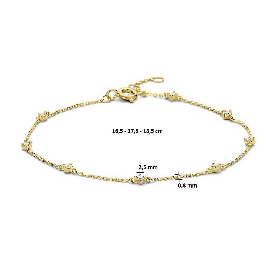 Armbanden Mostert Huiscollectie | 14-Karaat Gouden Armband Met Zirkonia'S - Lengte 16.5 - 17.5 - 18.5 Cm