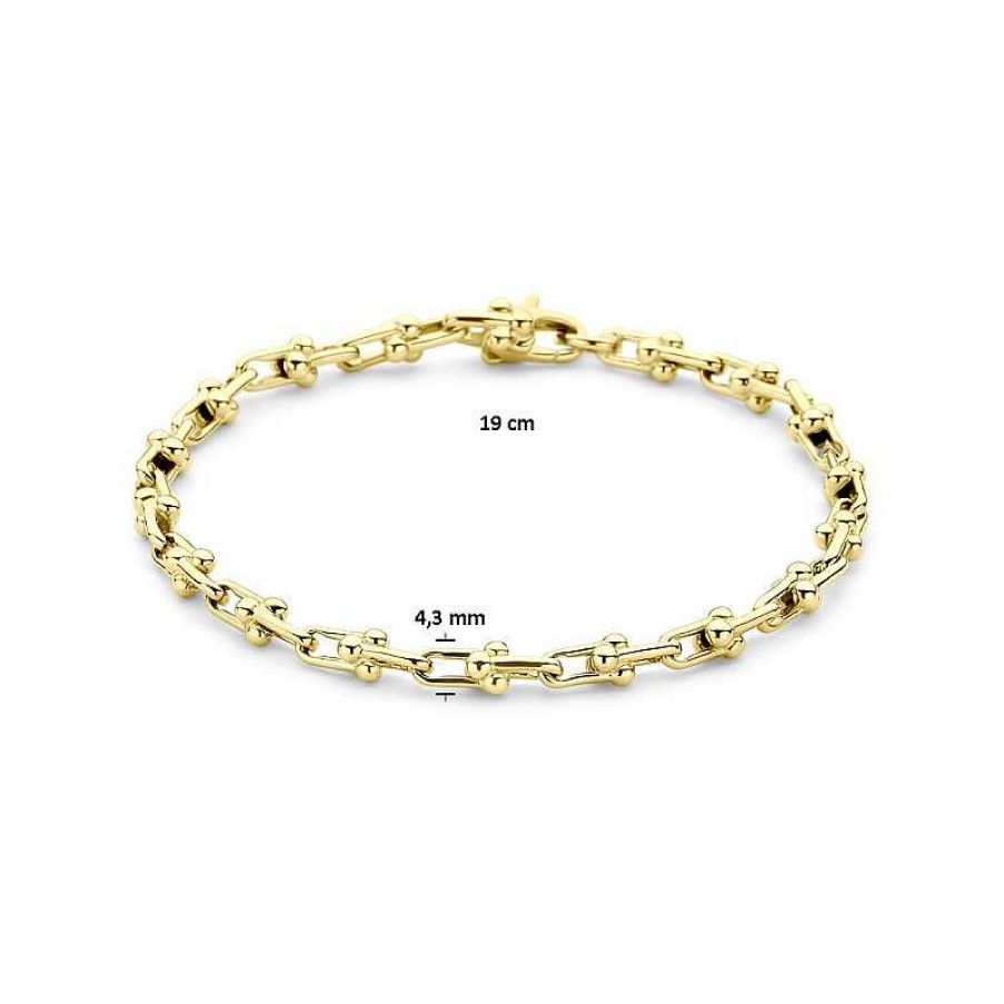 Armbanden Mostert Huiscollectie | 14-Karaat Gouden Schakelarmband Met Speelse Fantasieschakel 4.3 Mm Breed - Lengte 19 Cm