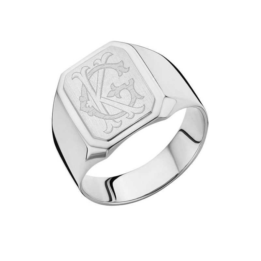 Ringen Names4ever | Names4Ever Monogram Zegelring Achthoekig Zilver