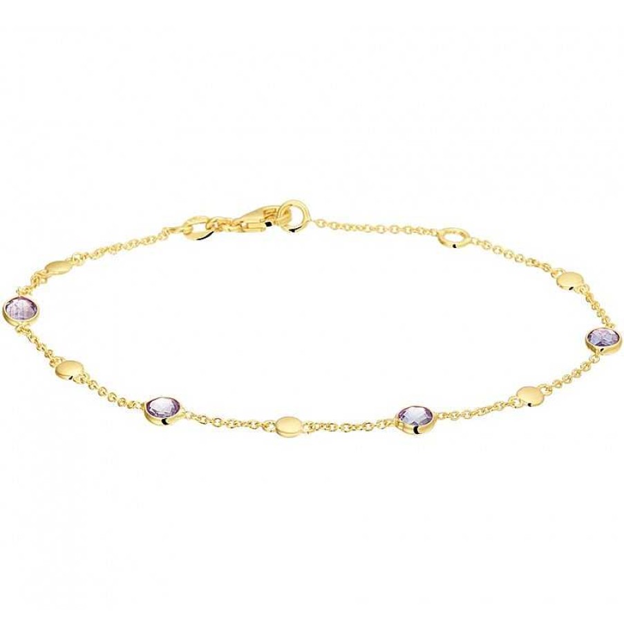 Armbanden Mostert Huiscollectie | Gouden Edelsteen Armband Met Amethist 17-19 Cm