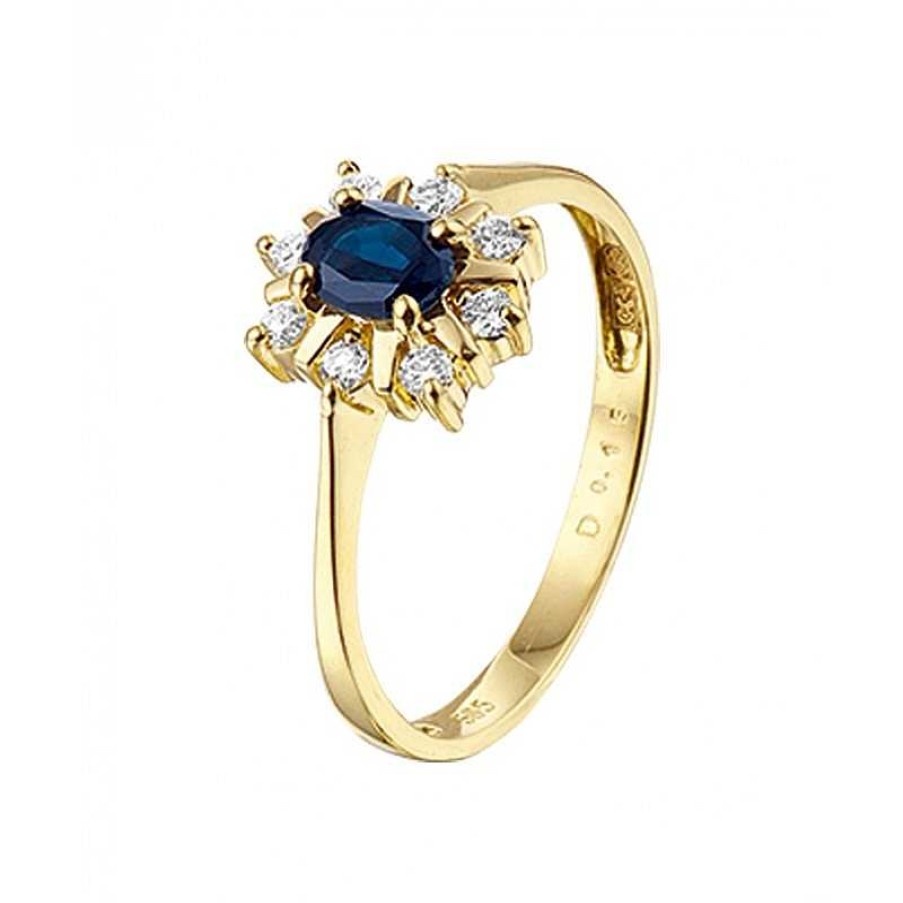 Ringen Mostert Huiscollectie | Edelstenen Gouden Ring Met Diamanten En Saffier