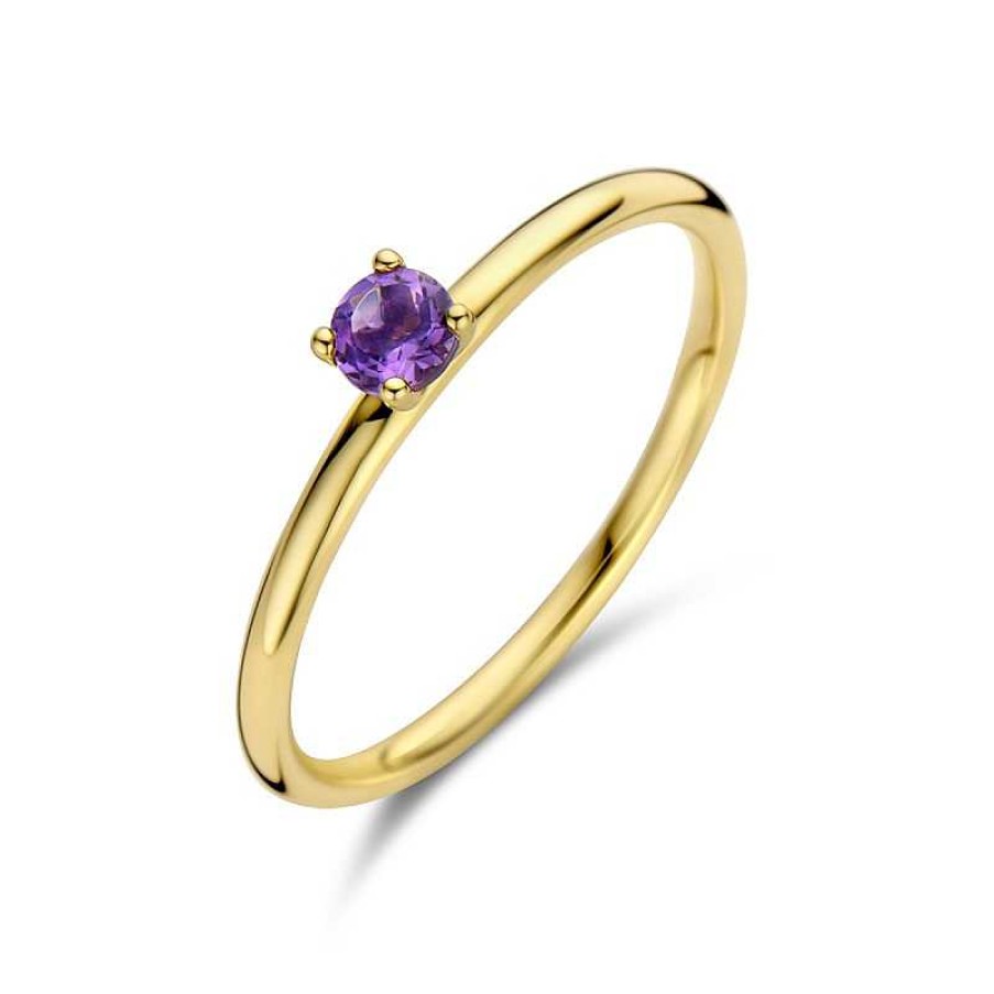 Ringen Mostert Huiscollectie | 14-Karaat Solitaire Gouden Ring Met Amethist 3.5 Mm