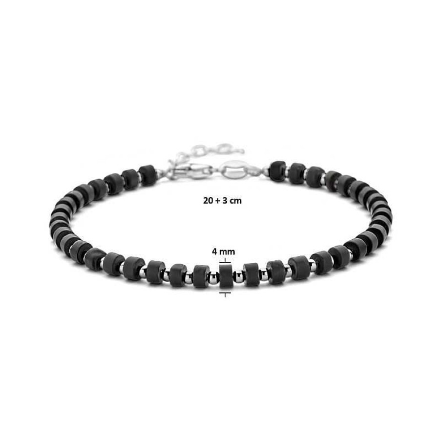 Armbanden Mostert Huiscollectie | Zilveren Heren Armband Met Zwart Agaat 4 Mm - Lengte 20 + 3 Cm