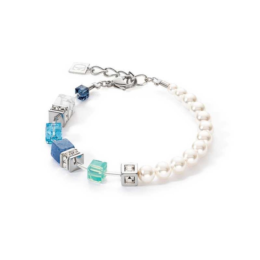 Armbanden Coeur de Lion | Blauwe Coeur De Lion Geocube Precious Fusion Parel Armband 5086/30-0737 Met Aventurijn En Howliet