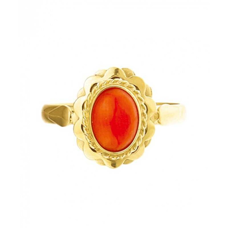 Ringen Mostert Huiscollectie | Gouden Ring Met Edelsteen Bloedkoraal 12.5 Mm