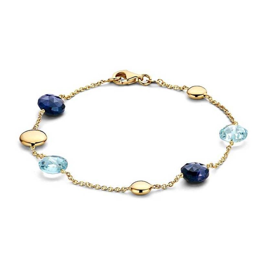 Armbanden Mostert Huiscollectie | Gouden Armband Met Topaas En Lapis Elementen