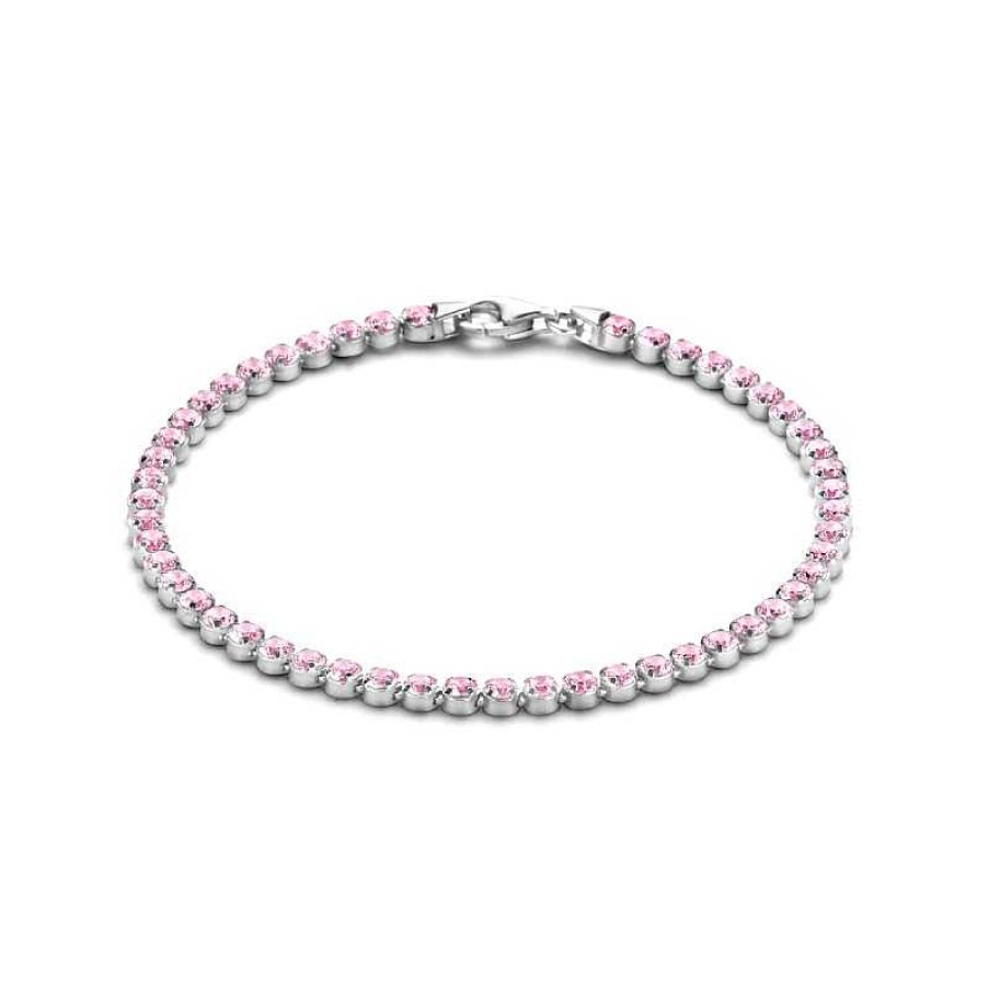 Armbanden Mostert Huiscollectie | Zilveren Tennisarmband Met Roze Zirkonia'S 2.8 Mm - Lengte 16 + 3 Cm