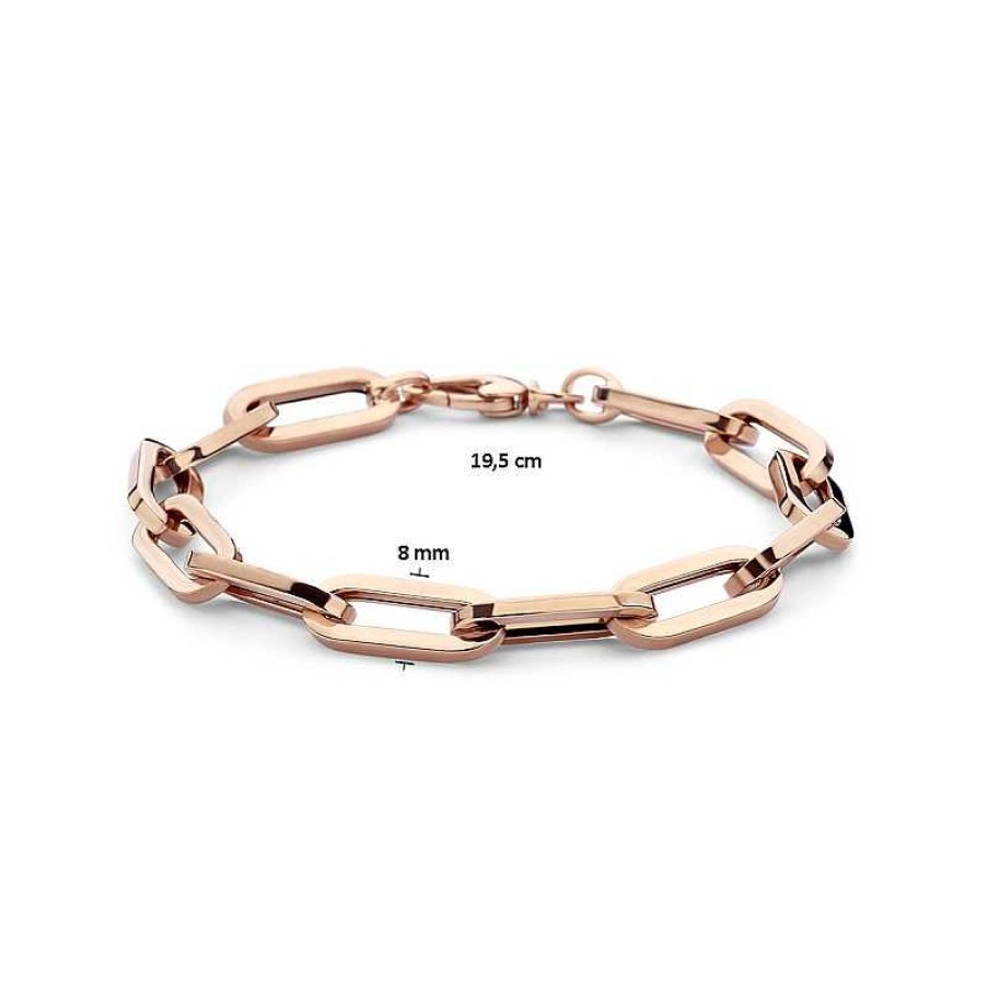 Armbanden Mostert Huiscollectie | 14-Karaat Ros Gouden Paperclip Armband Met Vierkante Buis 8 Mm - Lengte 19.5 Cm