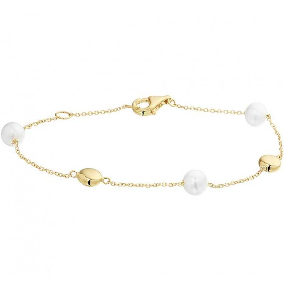 Armbanden Mostert Huiscollectie | Parel Armband Van Goud Met Gouden Bolletjes