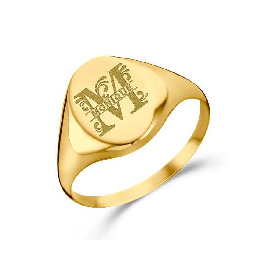 Ringen Names4ever | Gouden Zegelring Ovaal Met Initiaal En Naam