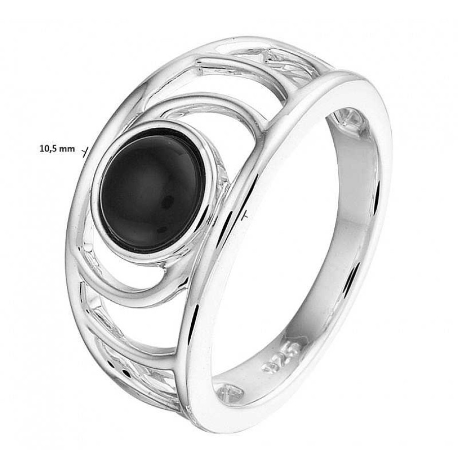 Ringen Mostert Huiscollectie | Brede Zilveren Ring Met Onyx