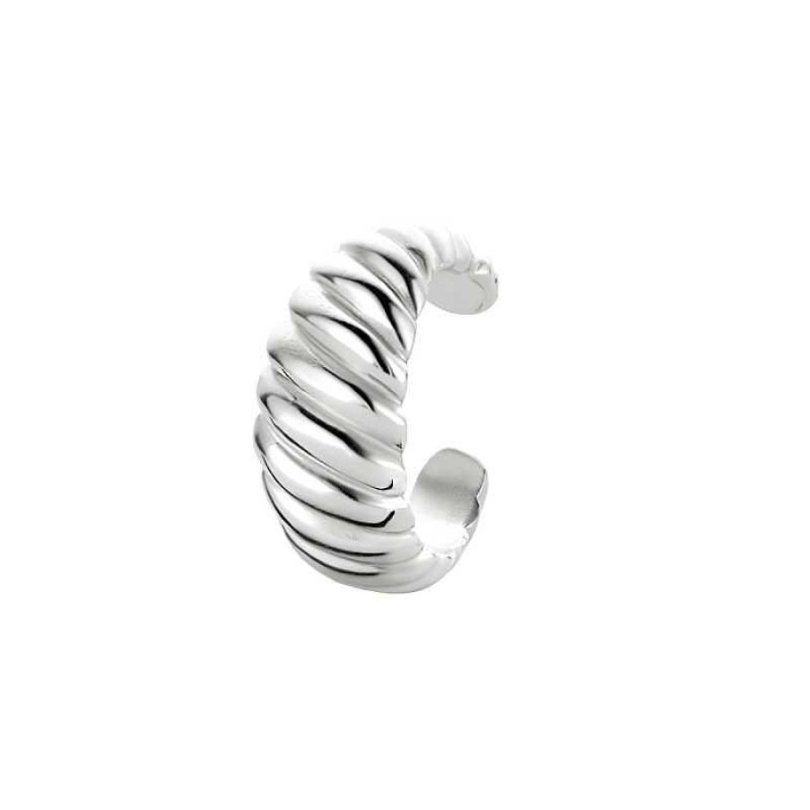 Oorbellen Mostert Huiscollectie | Zilveren Earcuff 6 Mm Breed Gedraaid - Diameter 12.5 Mm