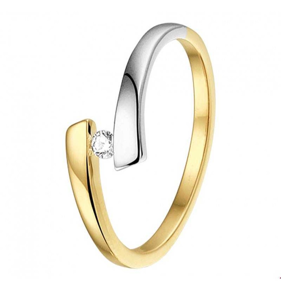 Ringen Mostert Huiscollectie | 14-Karaat Ring Bicolor 7 Mm Met Diamant