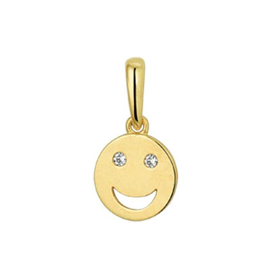 Hangers Mostert Huiscollectie | Gouden Smiley Hanger Met Zirkonia'S - Diameter 6.5 Mm