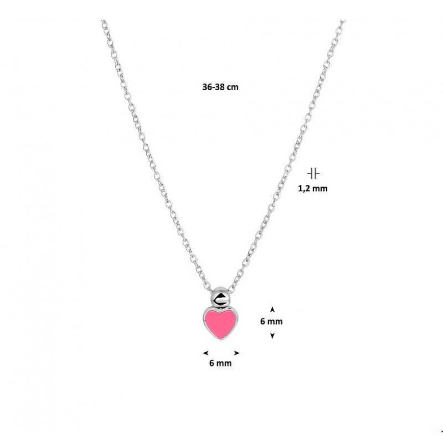 Kettingen Mostert Huiscollectie | Roze Emaille Zilveren Hartjes Ketting 38 Cm 1.2 Mm