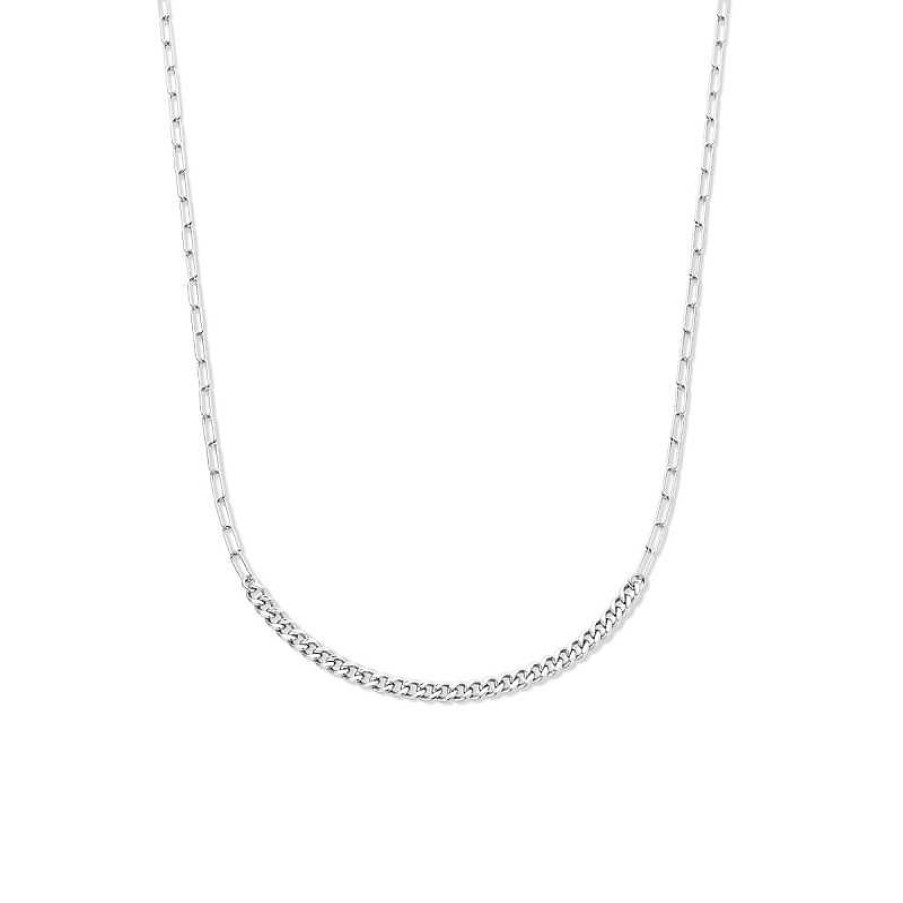 Kettingen Mostert Huiscollectie | Combi-Ketting Met Paperclip En Gourmet Zilver - Lengte 45 Cm