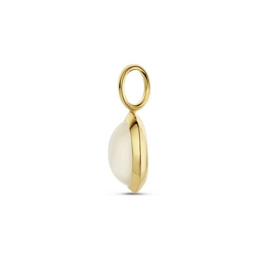 Hangers Mostert Huiscollectie | 14-Karaat Gouden Hanger Ovaal Met Maansteen - 18.5 X 9.5 Mm