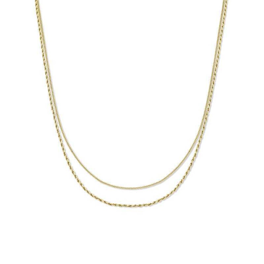 Kettingen Mostert Huiscollectie | Twee Layer Schakeketting Gold Plated- Lengte 41 + 4 Cm