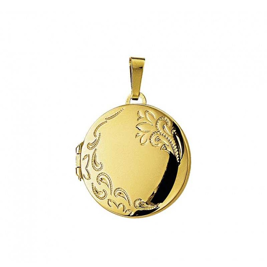 Hangers Mostert Huiscollectie | Gouden Medaillon Rond Met Bloemmotief 21.5 Mm