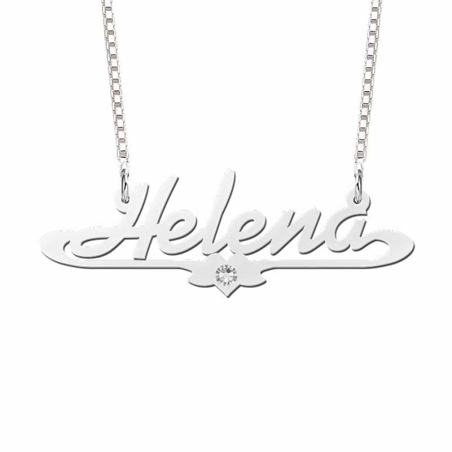 Kettingen Mostert Huiscollectie | Ketting Met Naam En Zirkonia Voorbeeld Helena