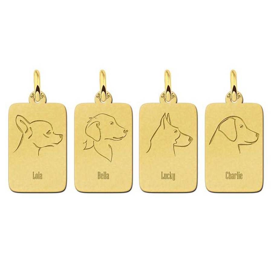 Hangers Shapes & Lines | Gouden Rechthoekige Hanger Met Hondensilhouet - Chihuahua