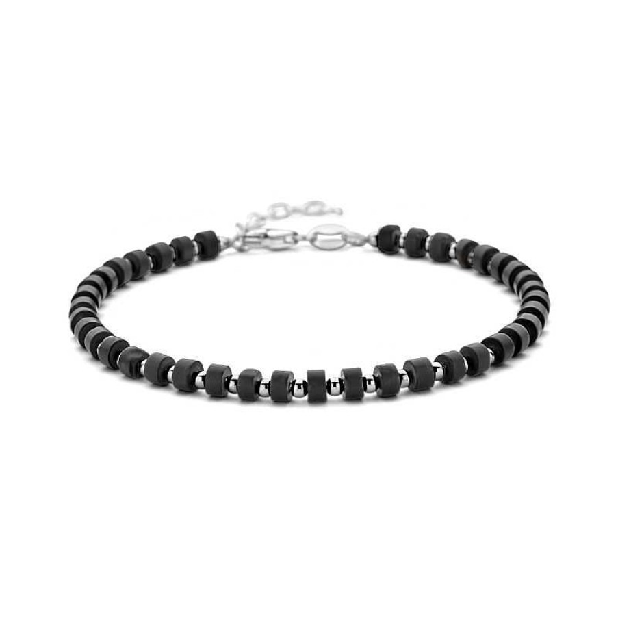 Armbanden Mostert Huiscollectie | Zilveren Heren Armband Met Zwart Agaat 4 Mm - Lengte 20 + 3 Cm