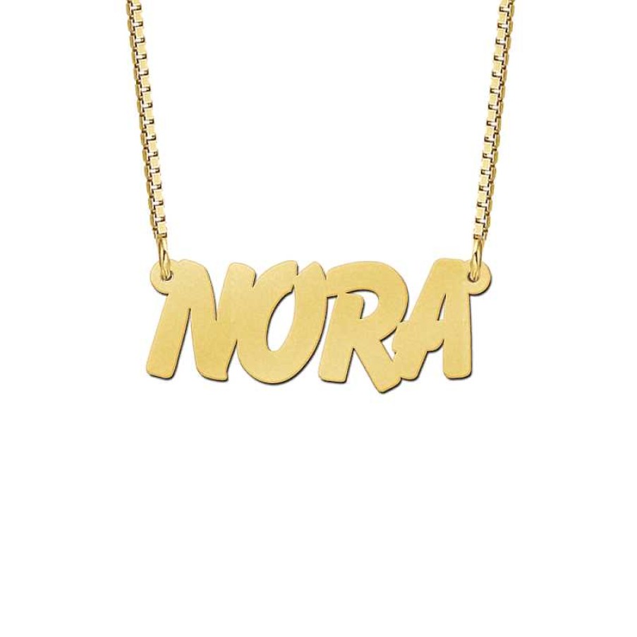 Kettingen Mostert Huiscollectie | Gouden Naamketting Met Voorbeeldnaam Nora