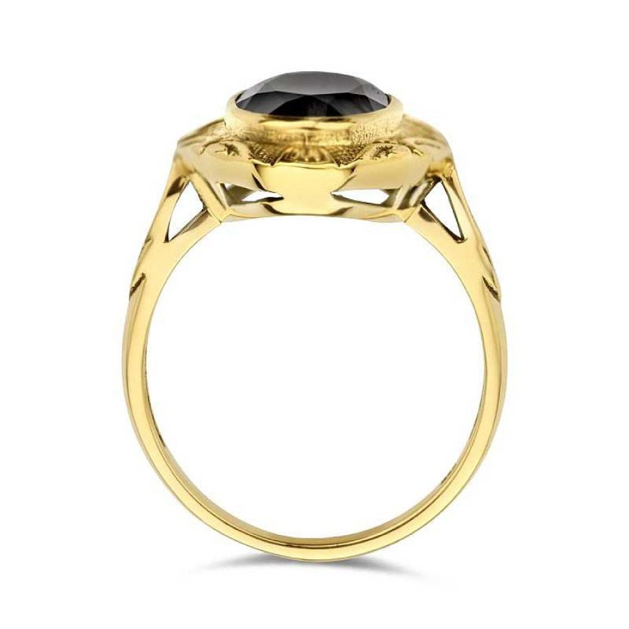 Ringen Mostert Huiscollectie | 14-Karaat Langwerpige Gouden Vintage Ring Met Onyx