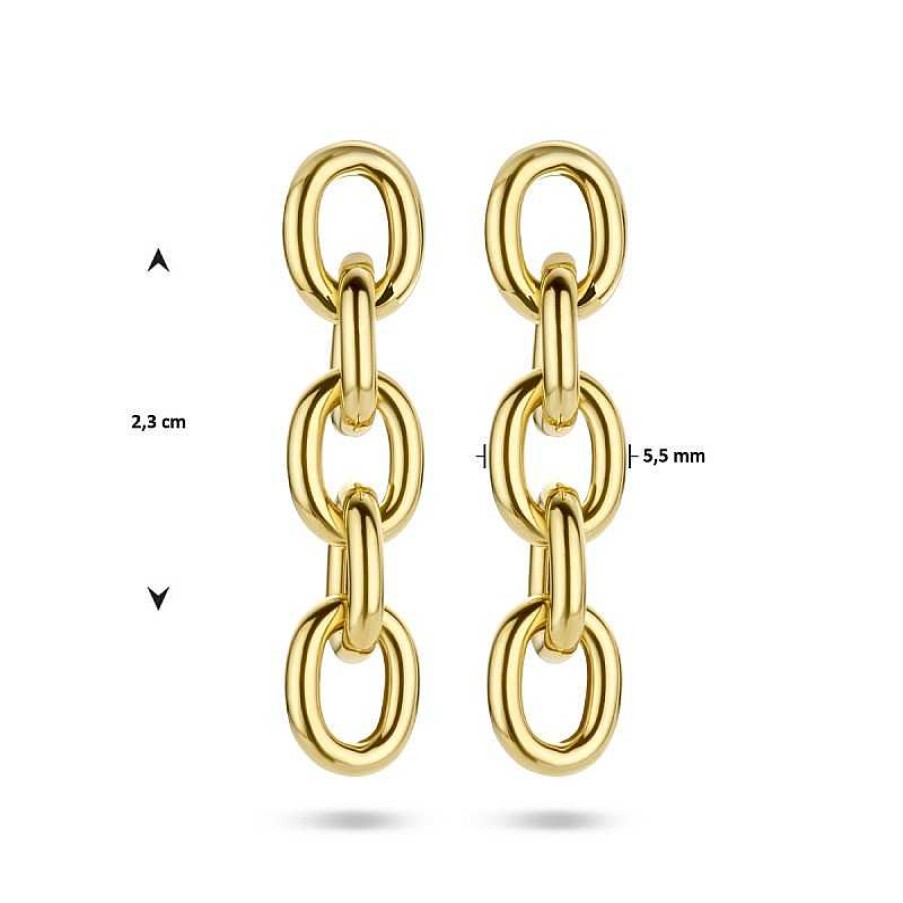 Oorbellen Mostert Huiscollectie | 14-Karaat Gouden Oorhangers In Schakelvorm - 23 X 5.5 Mm