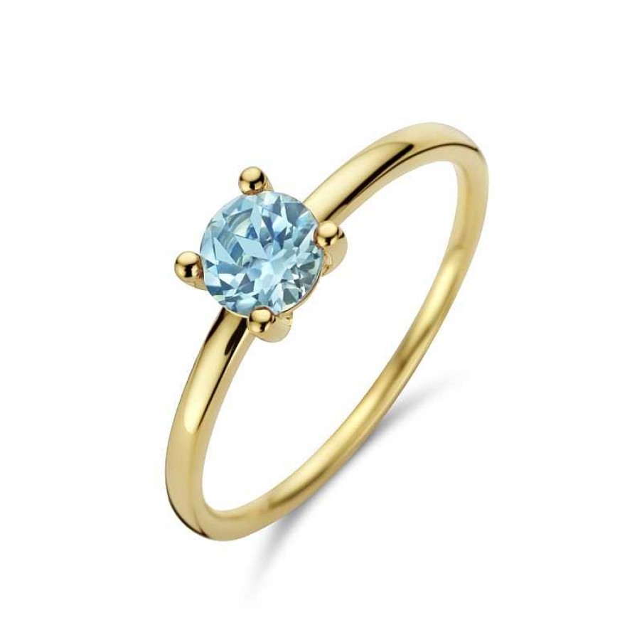 Ringen Mostert Huiscollectie | 14-Karaat Solitair Ring Met Blauw Topaas 0.55 Crt