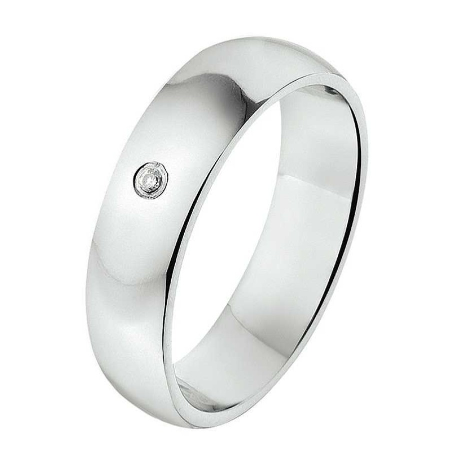 Ringen Mostert Huiscollectie | Zilveren Gerhodineerde Trouwring Met Diamant 0.01 Crt 5 Mm