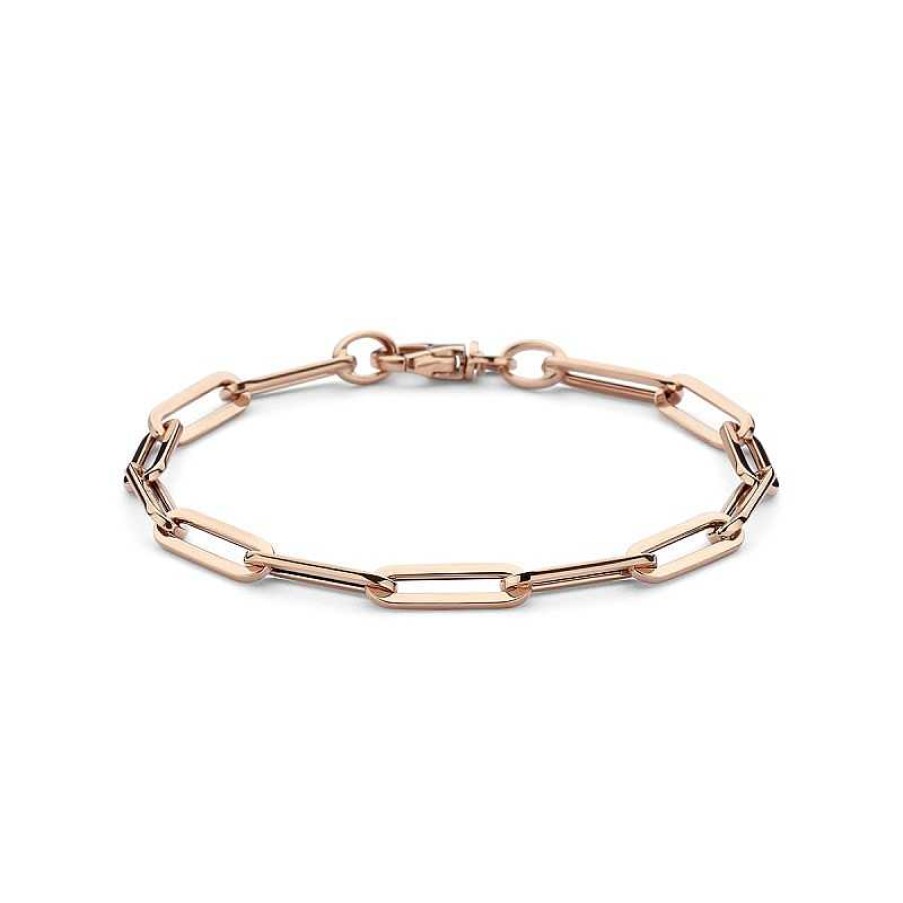 Armbanden Mostert Huiscollectie | 14-Karaat Ros Gouden Paperclip Armband Met Platte Buis 5 Mm - Lengte 19 Cm