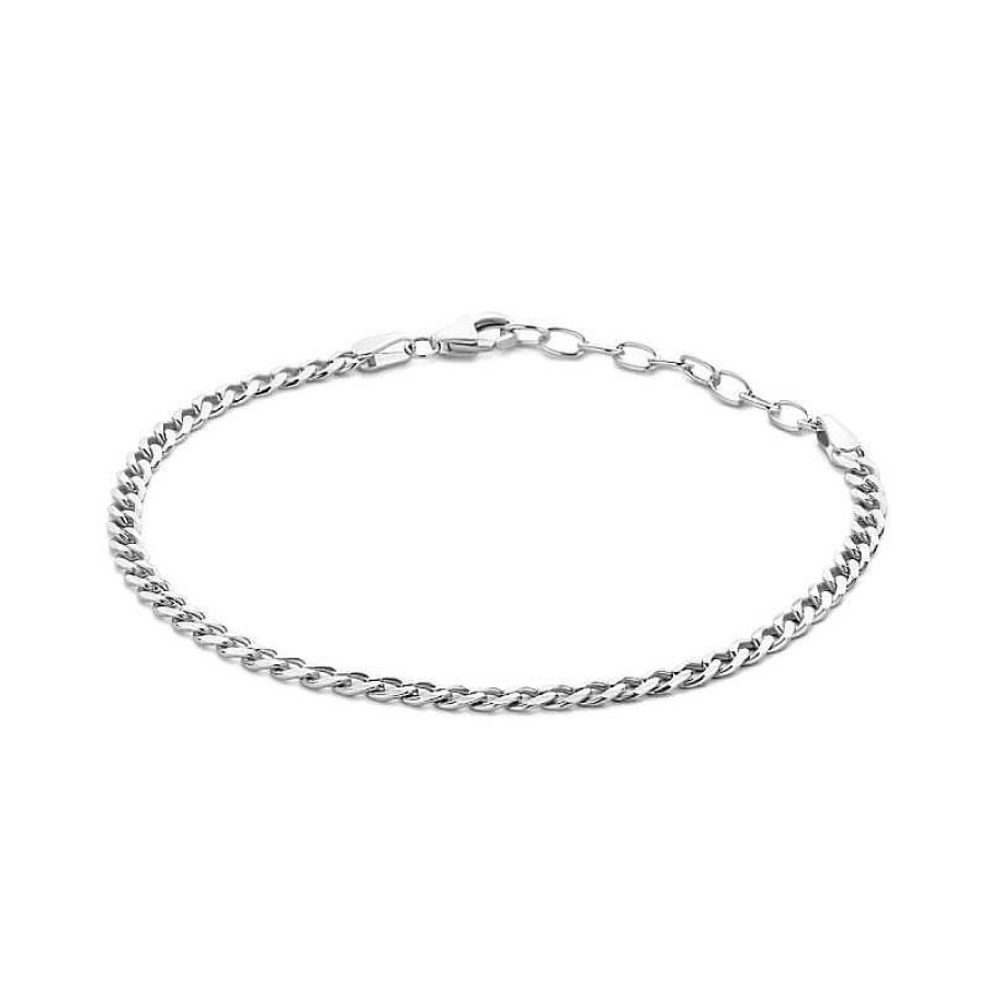 Armbanden Mostert Huiscollectie | Fijne Zilveren Gourmet Armband Gerhodineerd 3 Mm - Lengte 16 + 3 Cm