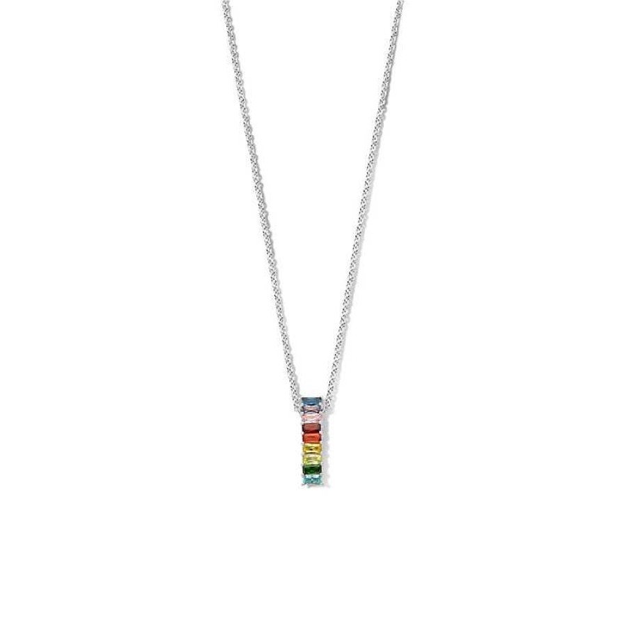 Kettingen Mostert Huiscollectie | Zilveren Ketting Met Regenboog Zirkonia Hanger - Lengte 45 + 5 Cm