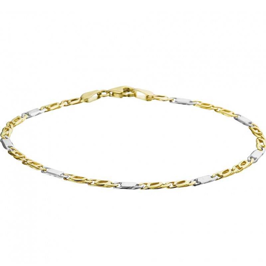 Armbanden Mostert Huiscollectie | Bicolor Gouden Fantasie Armband Met Valkenoogschakel