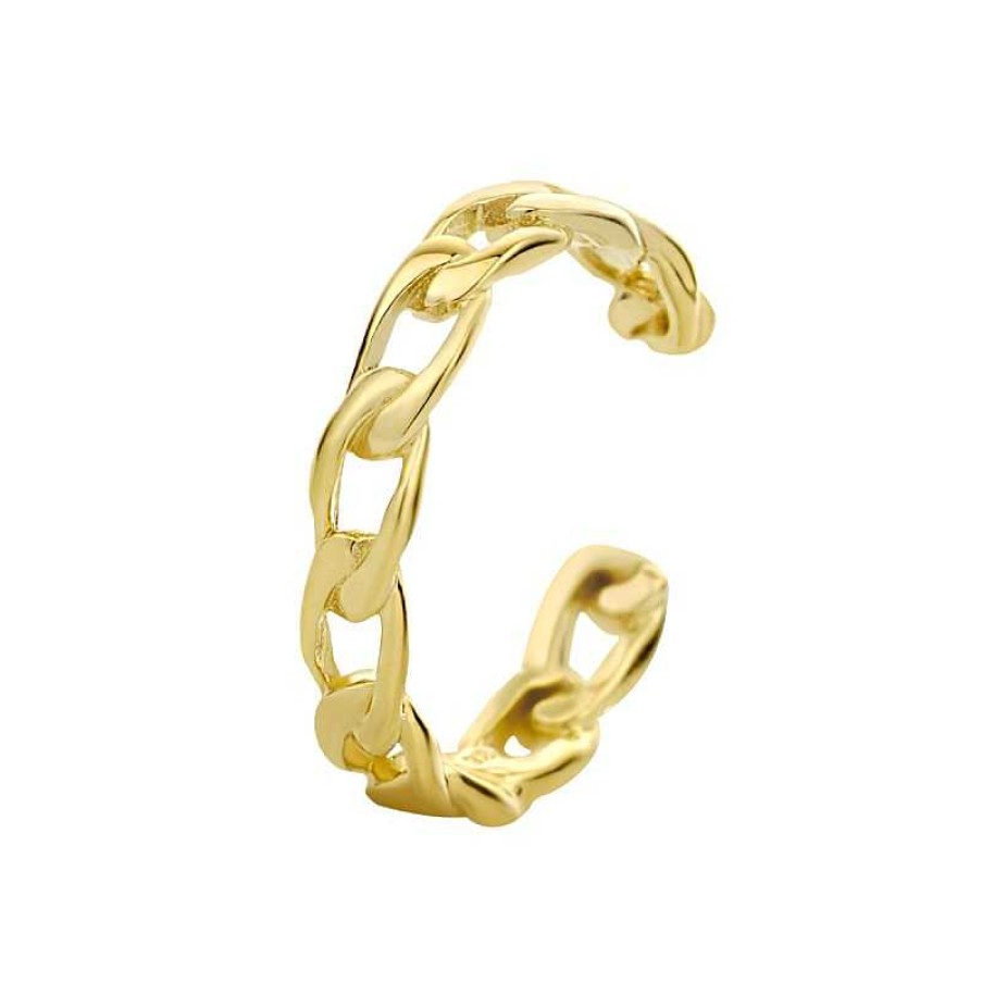 Oorbellen Mostert Huiscollectie | Gold Plated Earcuff Met Schakelmotief 2.5 Mm Breed - Diameter 13 Mm