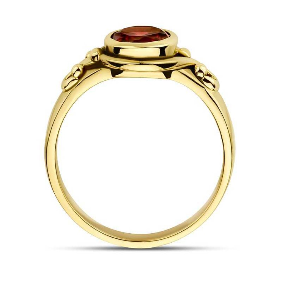 Ringen Mostert Huiscollectie | 14-Karaat Gouden Vintage Ring Met Ronde Granaat