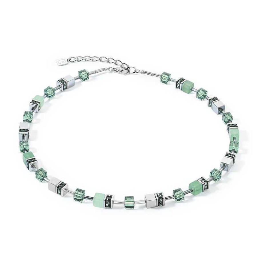 Kettingen Coeur de Lion | Coeur De Lion Geocube Ketting Iconic Precious 4017/10-0500 Zilverkleurig Met Groen